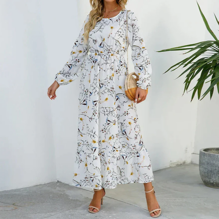 Aurora Grace Elegant Maxi Dress In Soft Floral Tones