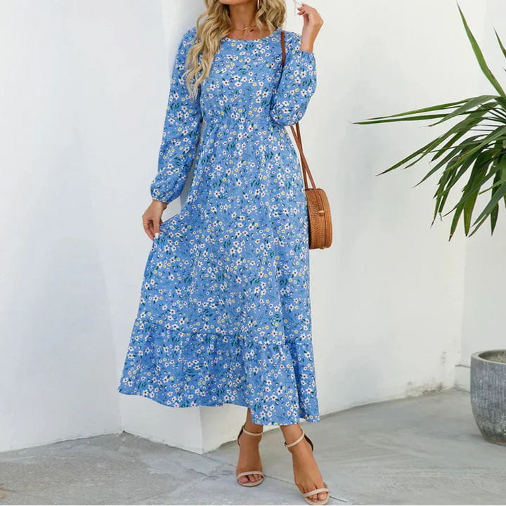 Aurora Grace Elegant Maxi Dress In Soft Floral Tones