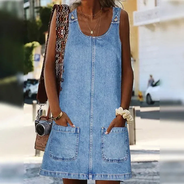 Asteria Sleeveless Denim Summer Dress With Pockets