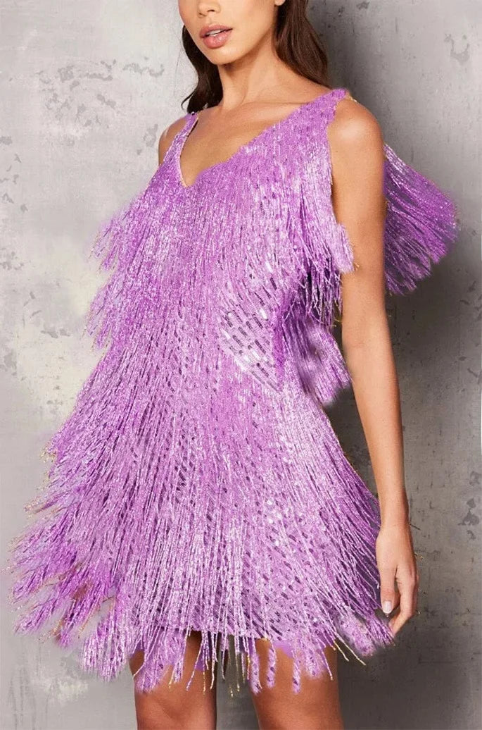 Lyra Fringe Feathers Cocktail Dress For Women Party