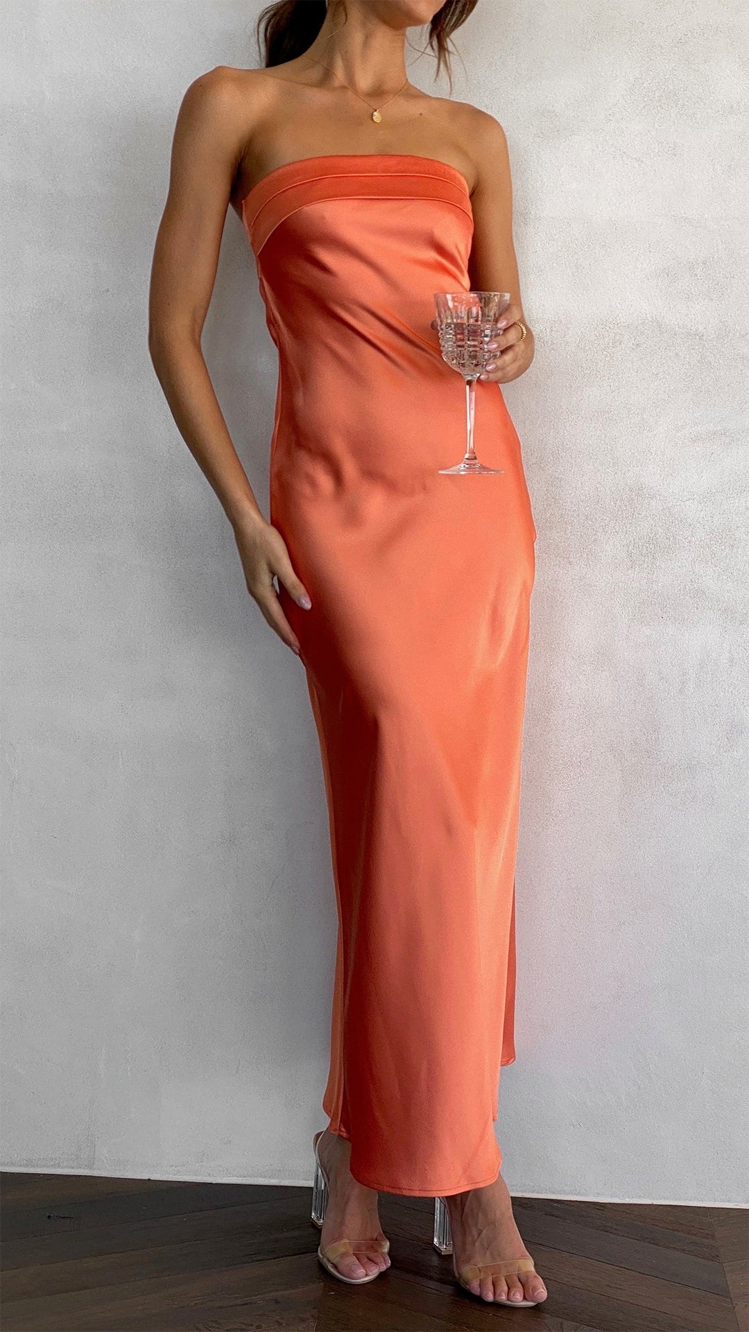 Elara Women’s Straight Neck Satin Maxi Evening Dress