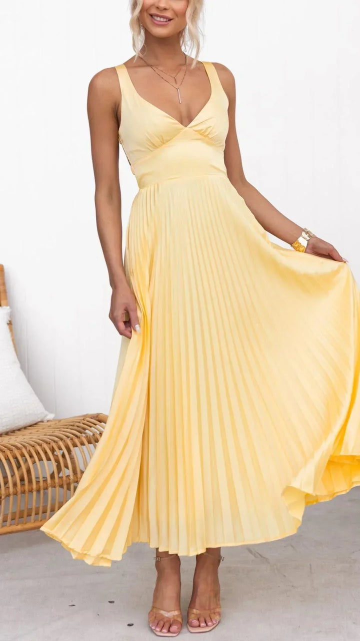 Aurelia Women's Pleated V-Neck Maxi Dress Collection