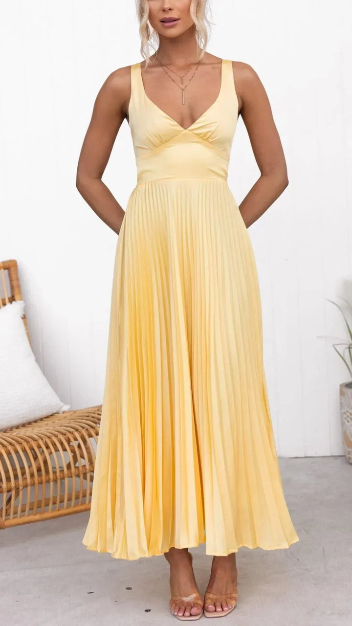 Aurelia Women's Pleated V-Neck Maxi Dress Collection