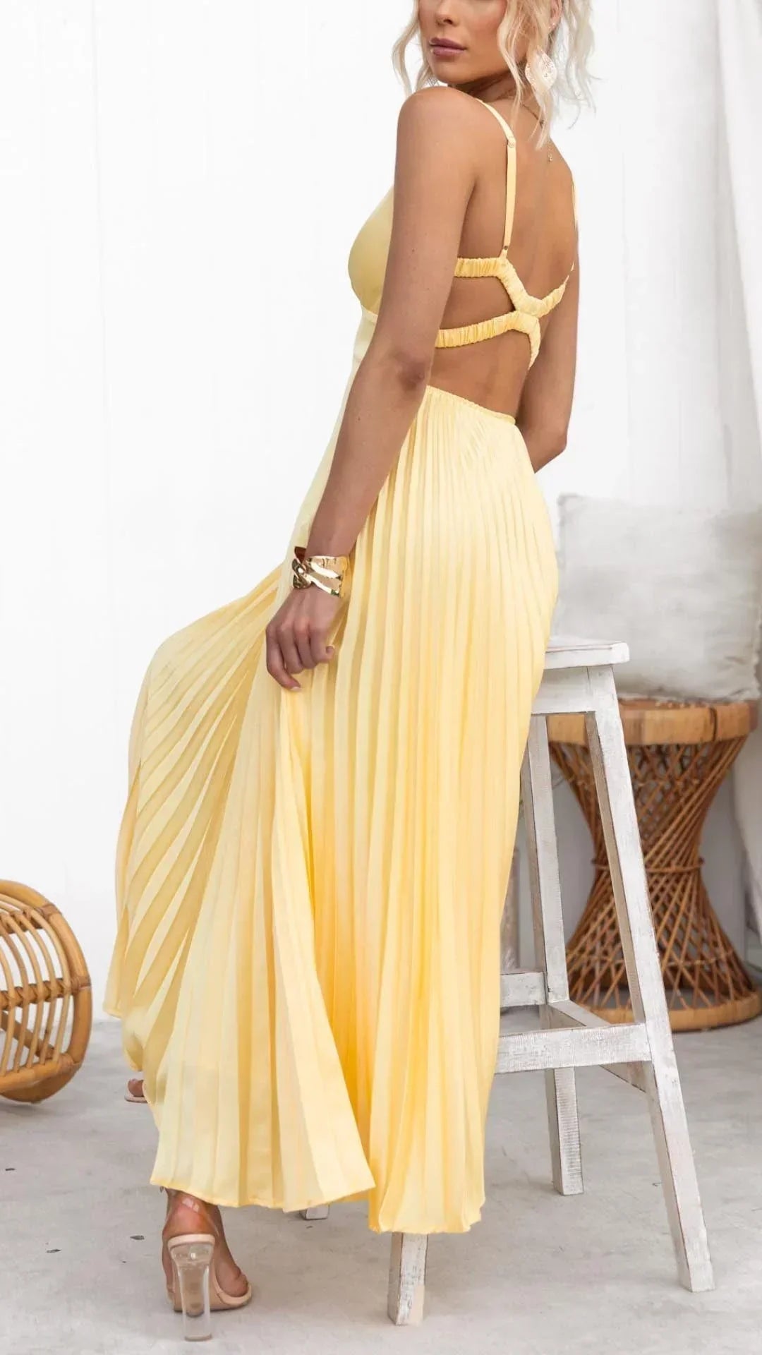 Aurelia Women's Pleated V-Neck Maxi Dress Collection
