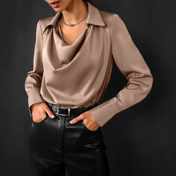 Lyra Women’s Modern Long Sleeve Satin Blouse For Office