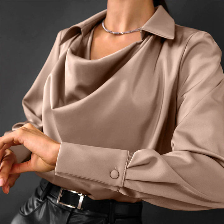 Lyra Women’s Modern Long Sleeve Satin Blouse For Office