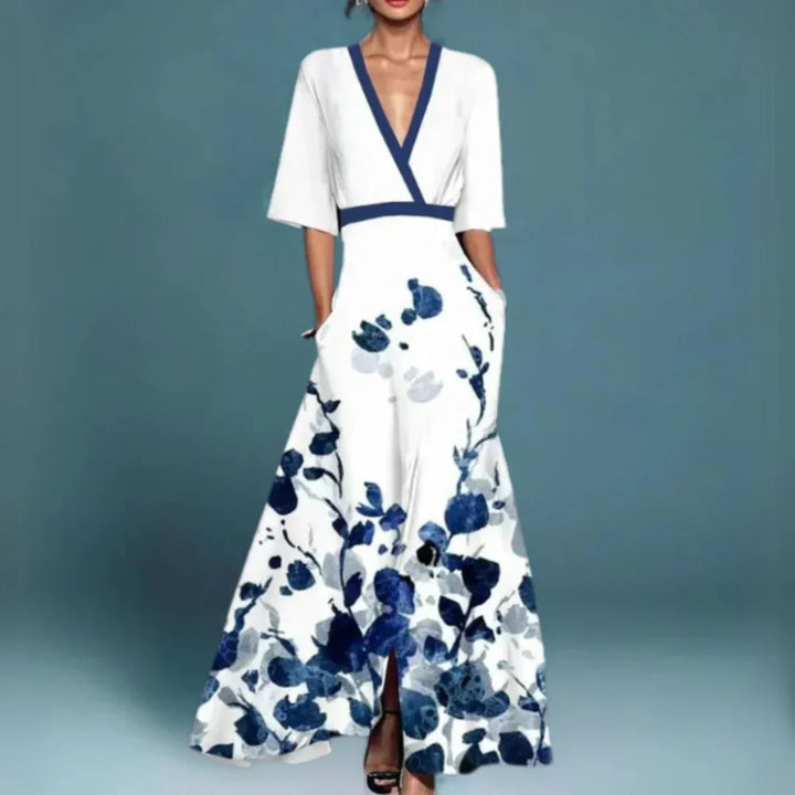Astra Bloom Elegant Floral Maxi Dress With Floral Pattern