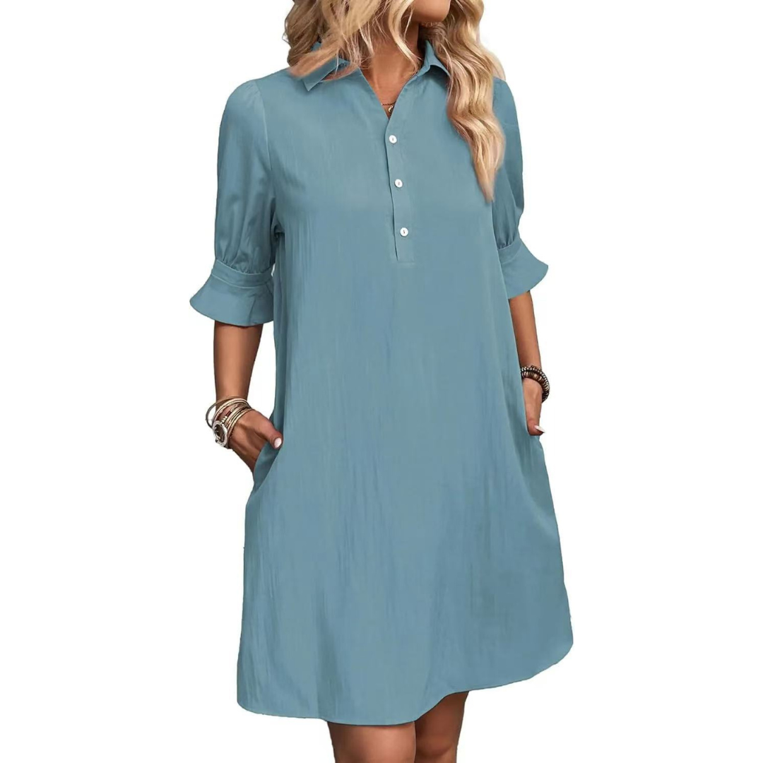 Asteria Elegance Button-Down Shirt Dress Classic Style