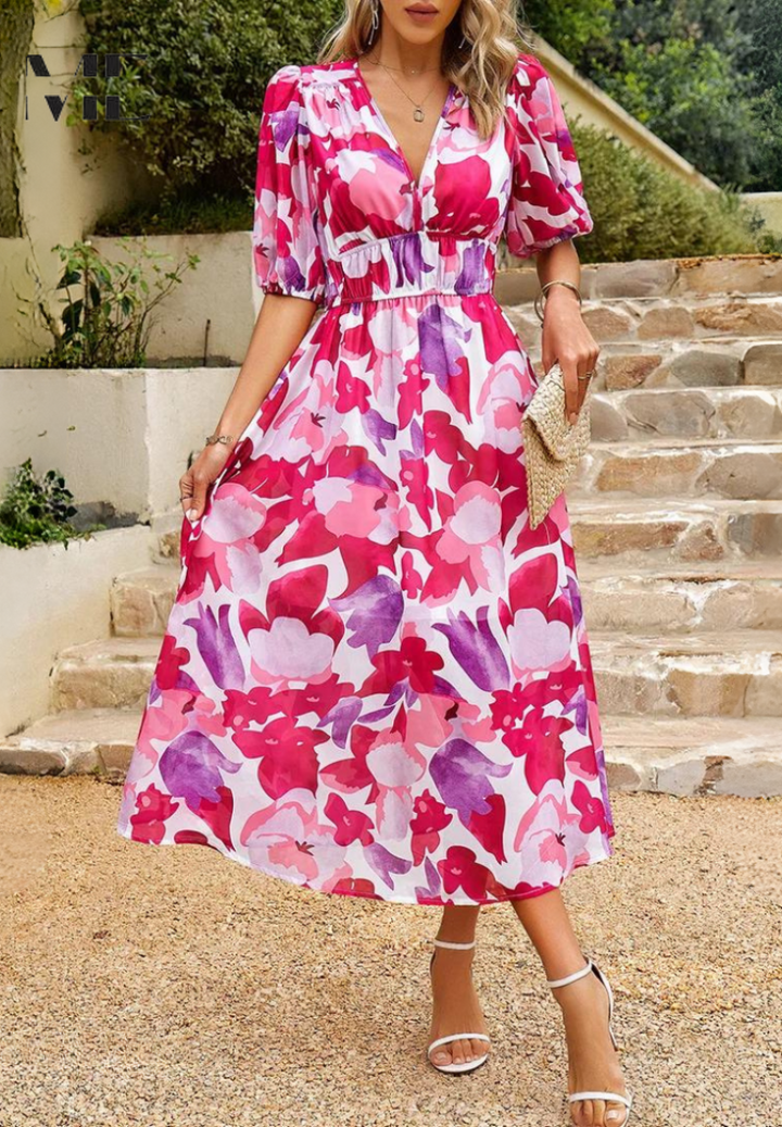 Aria Women's Abstract Print Belted Midi Dress Collection