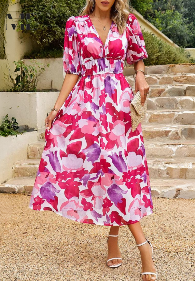 Aster Bloom Elegant Floral Dress For Timeless Grace