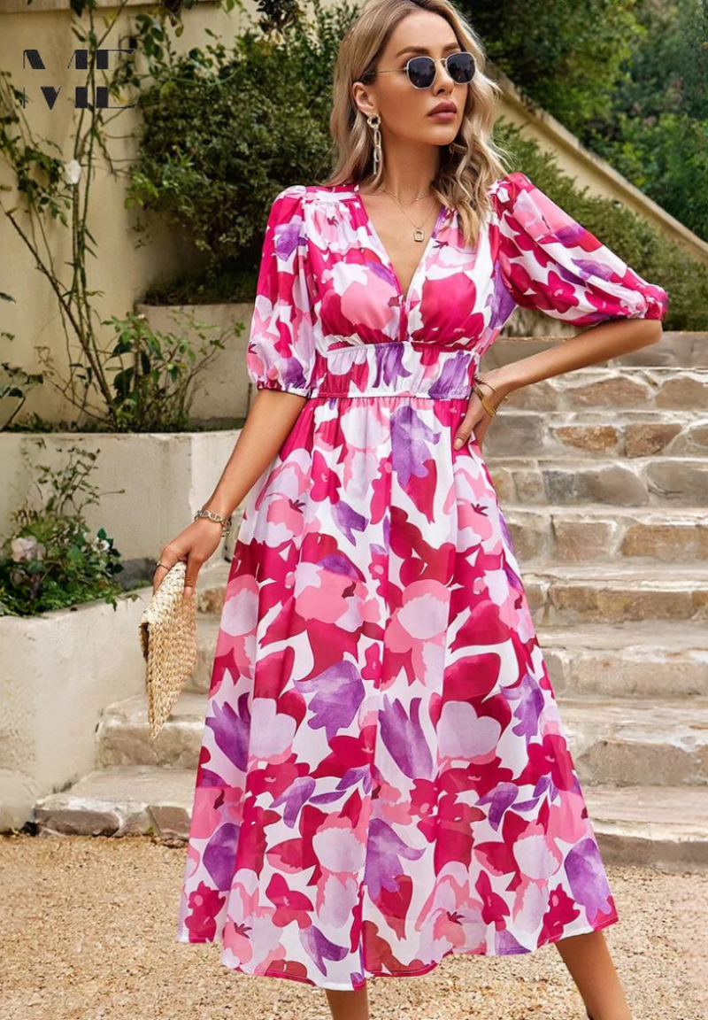 Aster Bloom Elegant Floral Dress For Timeless Grace