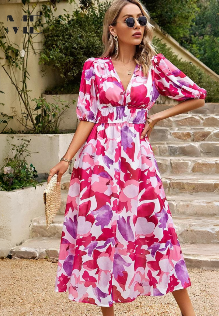 Aster Bloom Elegant Floral Dress For Timeless Grace