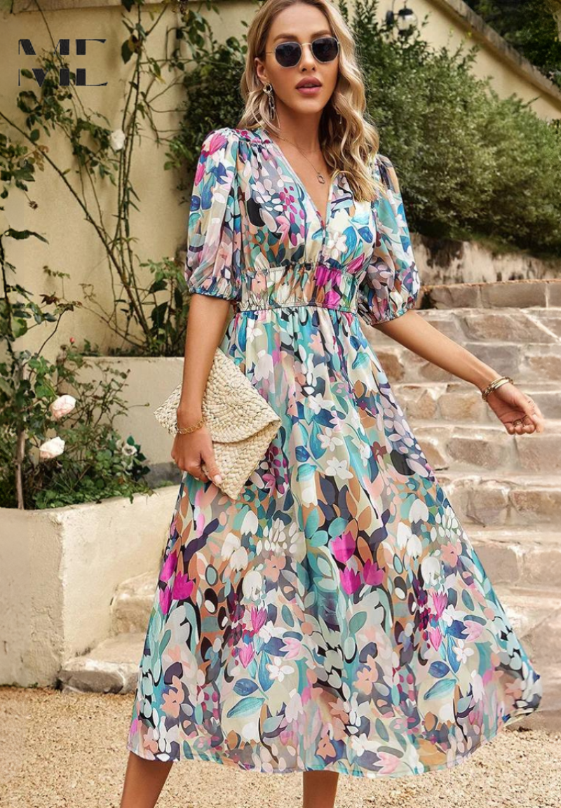 Aria Women's Abstract Print Belted Midi Dress Collection
