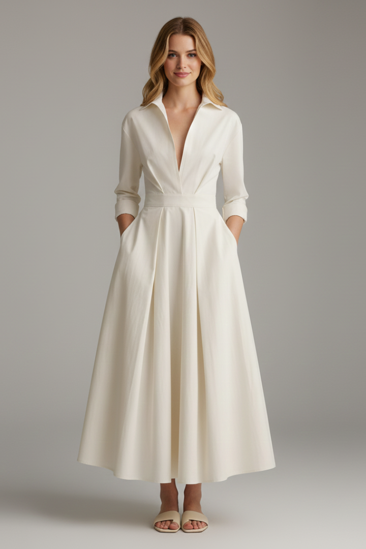 Valentina Women’s Button Front Collared Midi Dress