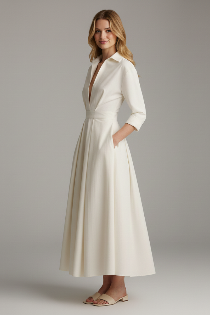 Valentina Women’s Button Front Collared Midi Dress