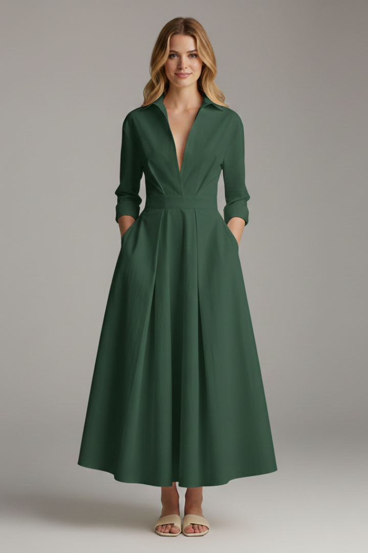 Valentina Women’s Button Front Collared Midi Dress