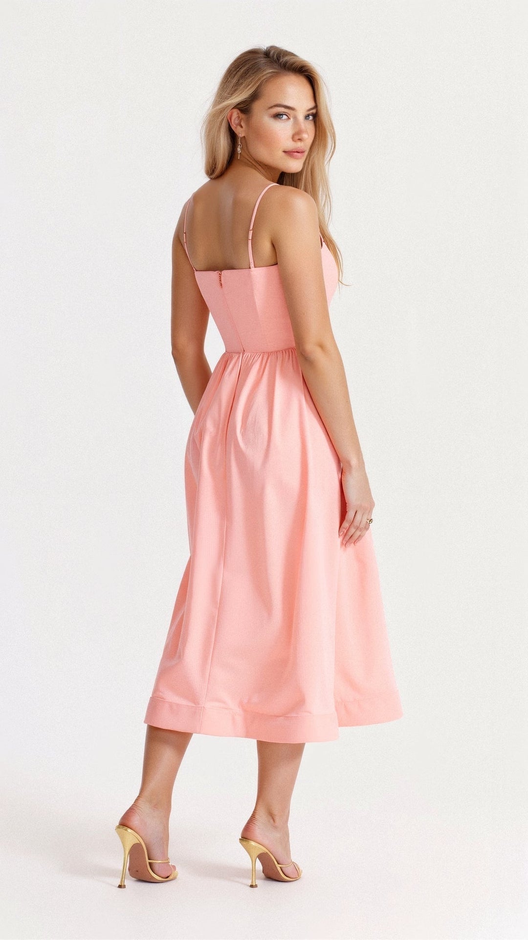 Women's A-Line Midi Dress With Spaghetti Straps Ascot Style Flowing Fit