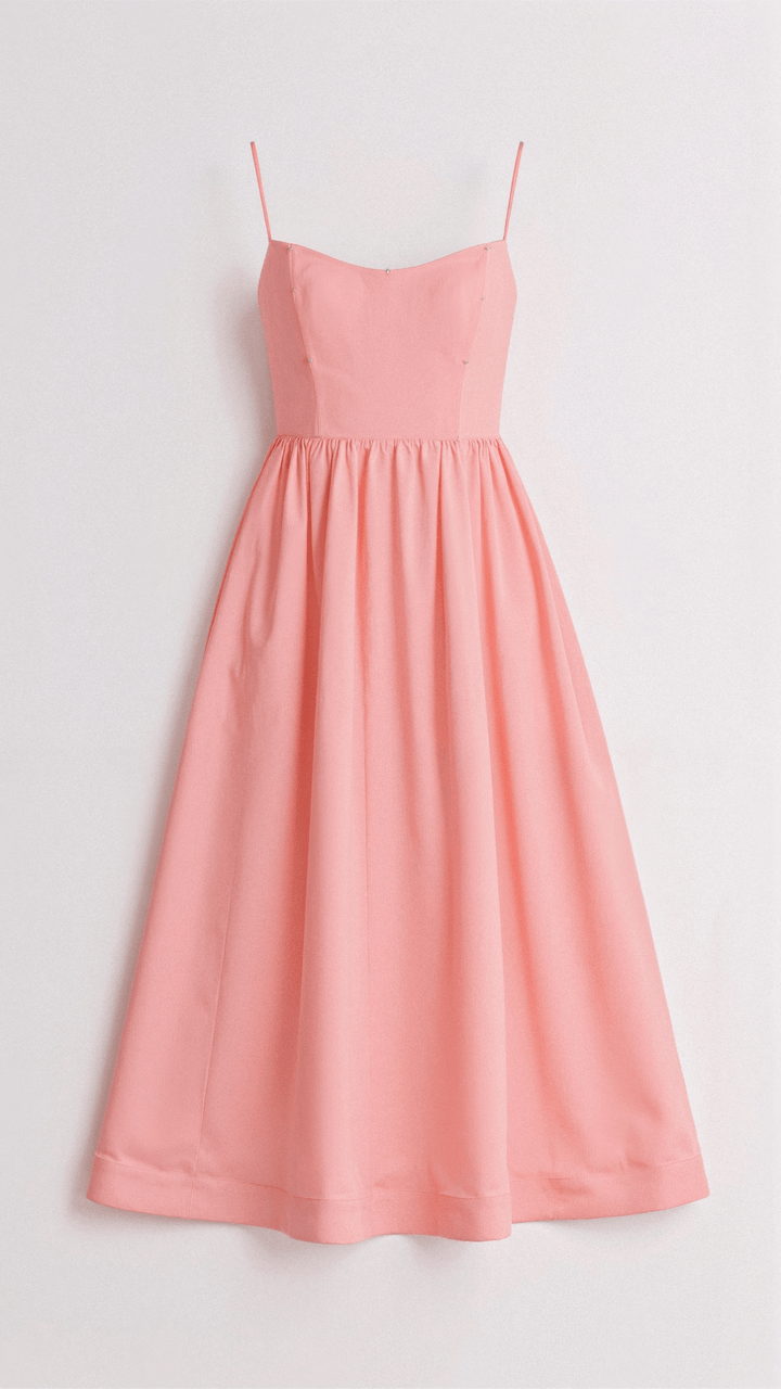 Women's A-Line Midi Dress With Spaghetti Straps Ascot Style Flowing Fit