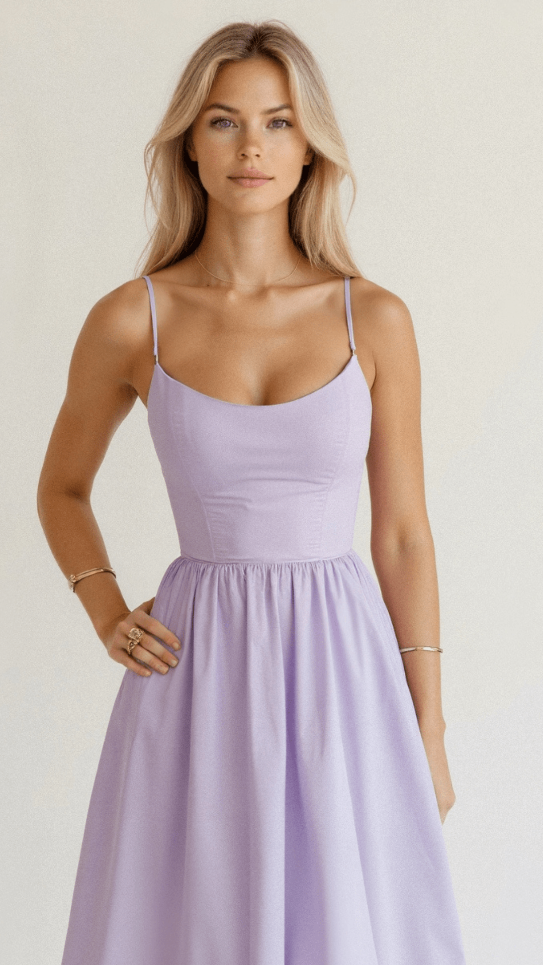 Women's A-Line Midi Dress With Spaghetti Straps Ascot Style Flowing Fit