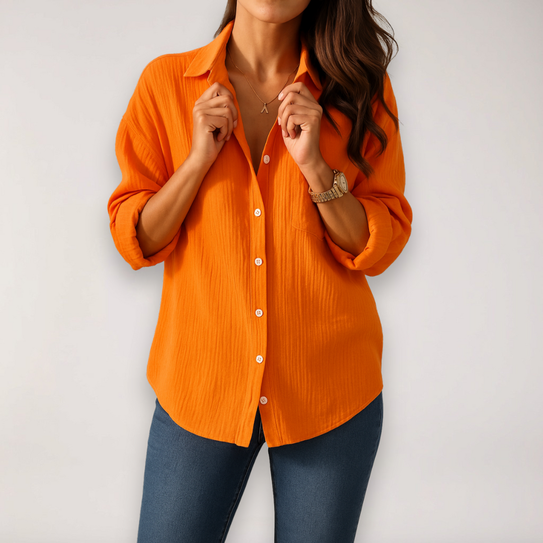 Vela Women's Button Front Roll Up Shirt For Warm Days