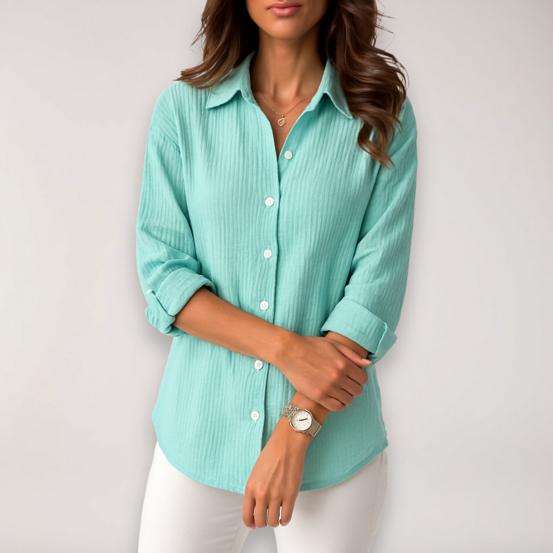 Vela Women's Button Front Roll Up Shirt For Warm Days