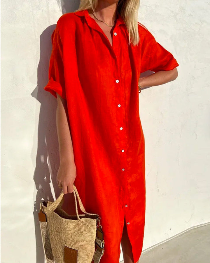 Womens Button Up Summer Maxi Dress With Relaxed V Neck Fit For Warm Days