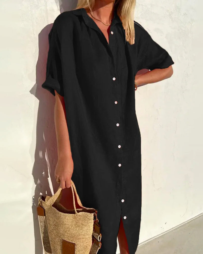 Womens Button Up Summer Maxi Dress With Relaxed V Neck Fit For Warm Days