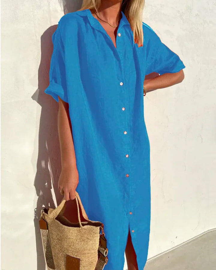 Womens Button Up Summer Maxi Dress With Relaxed V Neck Fit For Warm Days