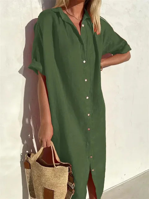 Womens Button Up Summer Maxi Dress With Relaxed V Neck Fit For Warm Days