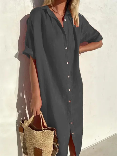 Womens Button Up Summer Maxi Dress With Relaxed V Neck Fit For Warm Days