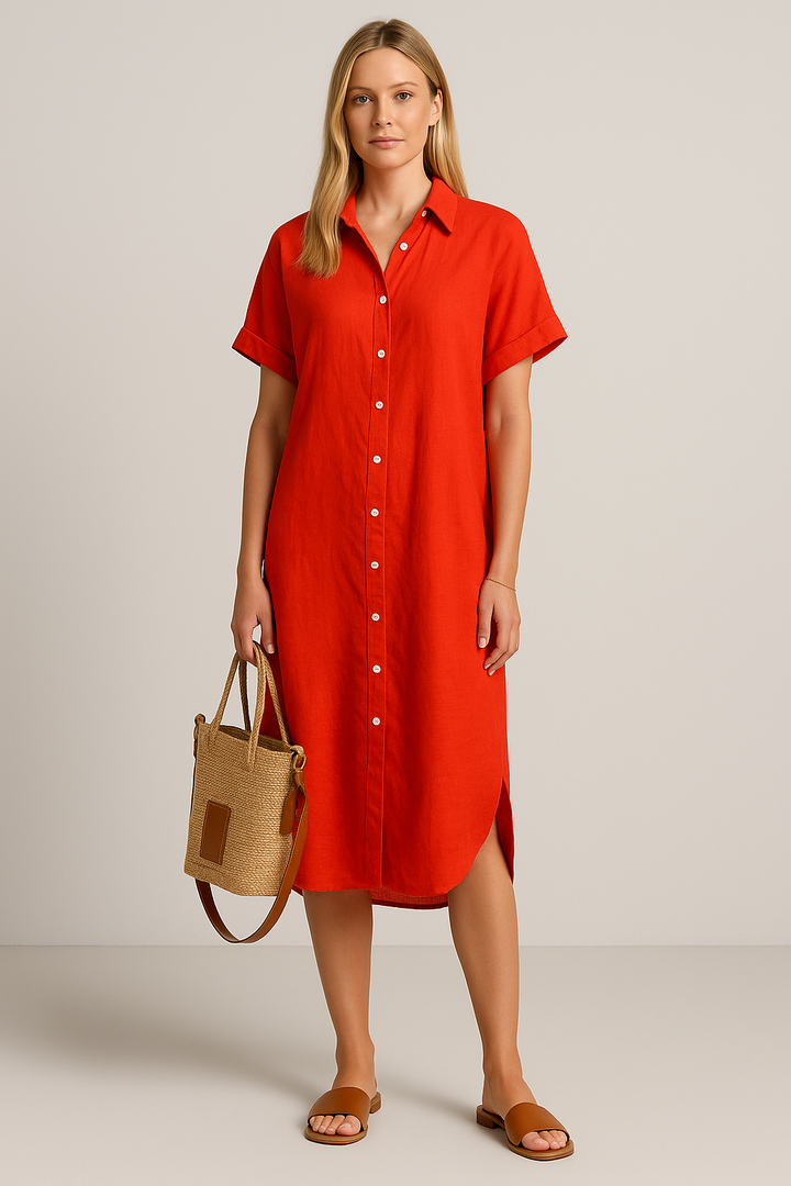 Womens Button Up Summer Maxi Dress With Relaxed V Neck Fit For Warm Days