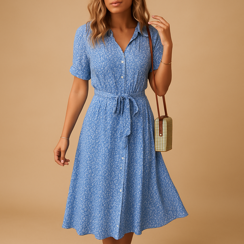 The Women's Floral Midi Dress With Short Sleeves And Lightweight Fit For Summer