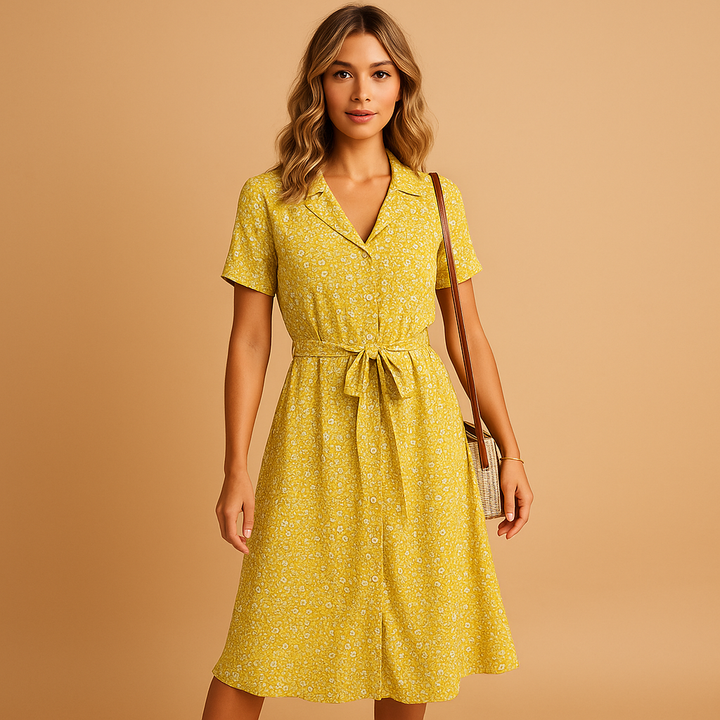 The Women's Floral Midi Dress With Short Sleeves And Lightweight Fit For Summer