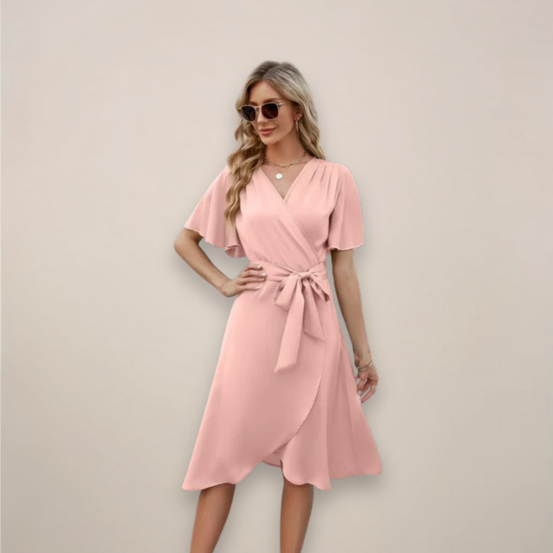 Women's Midi Wrap Dress With Tie Detail For An Elegant V-Neck Silhouette