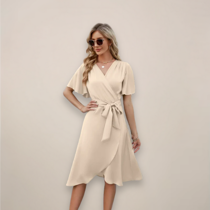 Women's Midi Wrap Dress With Tie Detail For An Elegant V-Neck Silhouette