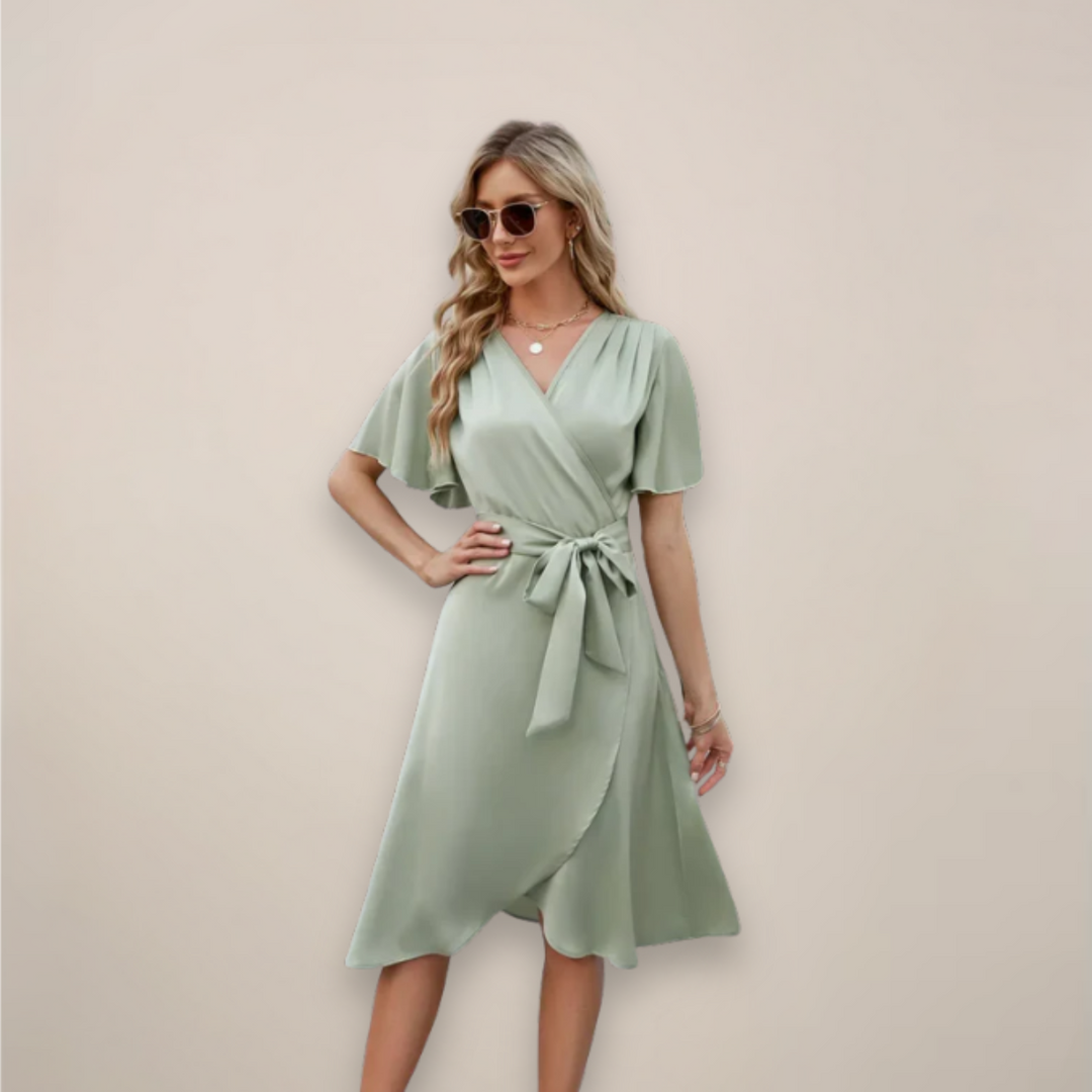 Women's Midi Wrap Dress With Tie Detail For An Elegant V-Neck Silhouette