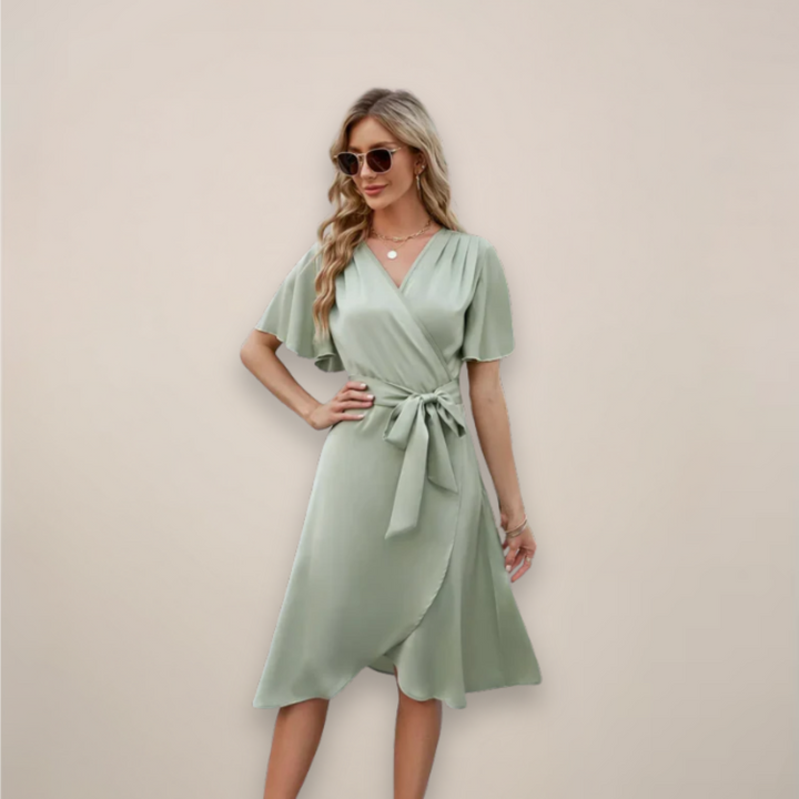 Women's Midi Wrap Dress With Tie Detail For An Elegant V-Neck Silhouette