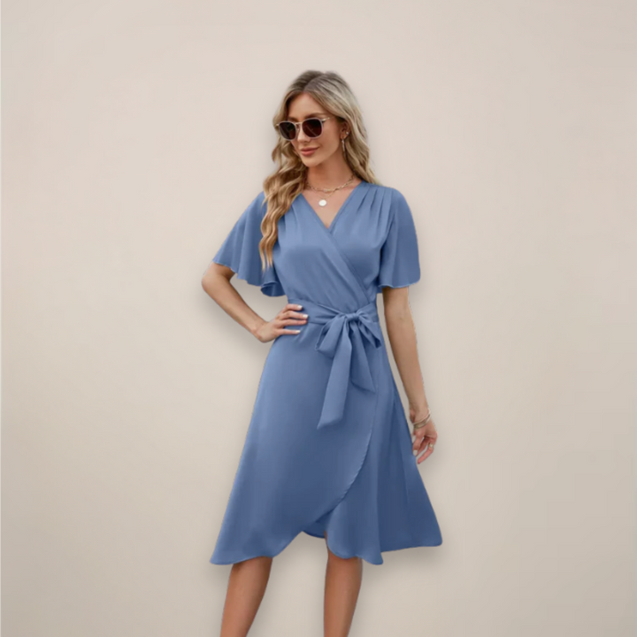 Women's Midi Wrap Dress With Tie Detail For An Elegant V-Neck Silhouette