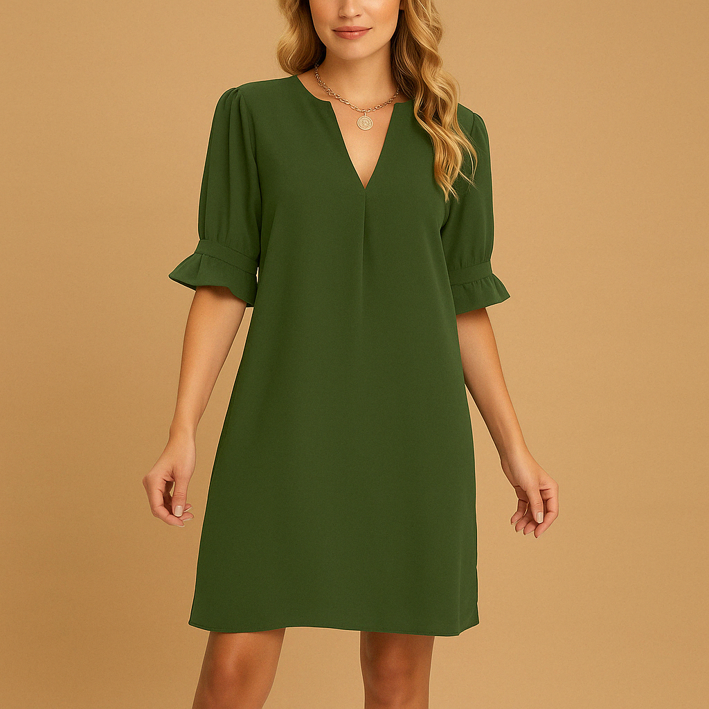 Women's Pleated Midi Dress With Relaxed Fit And Half Sleeves For Everyday Elegance