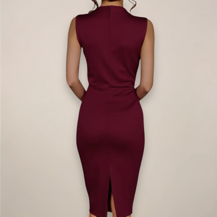 Ladies Sleeveless Sheath Midi Dress With V Neck Wrap For Work And Events
