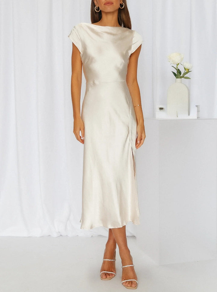 Women’s Midi Length Slip Dress With Minimalist Silhouette And Timeless Elegance