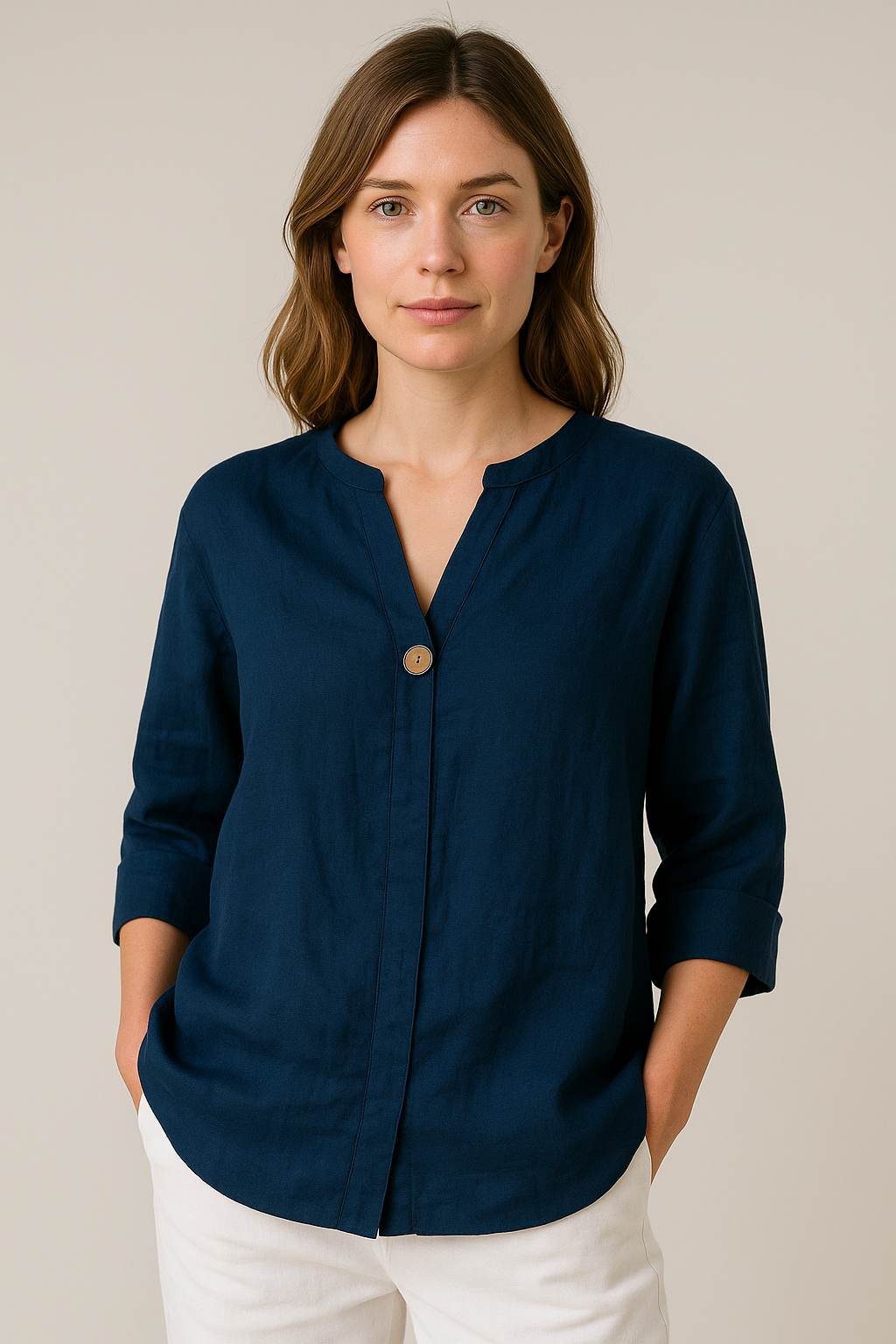 Lumaia Women's V Neck Button Detail Relaxed Blouse