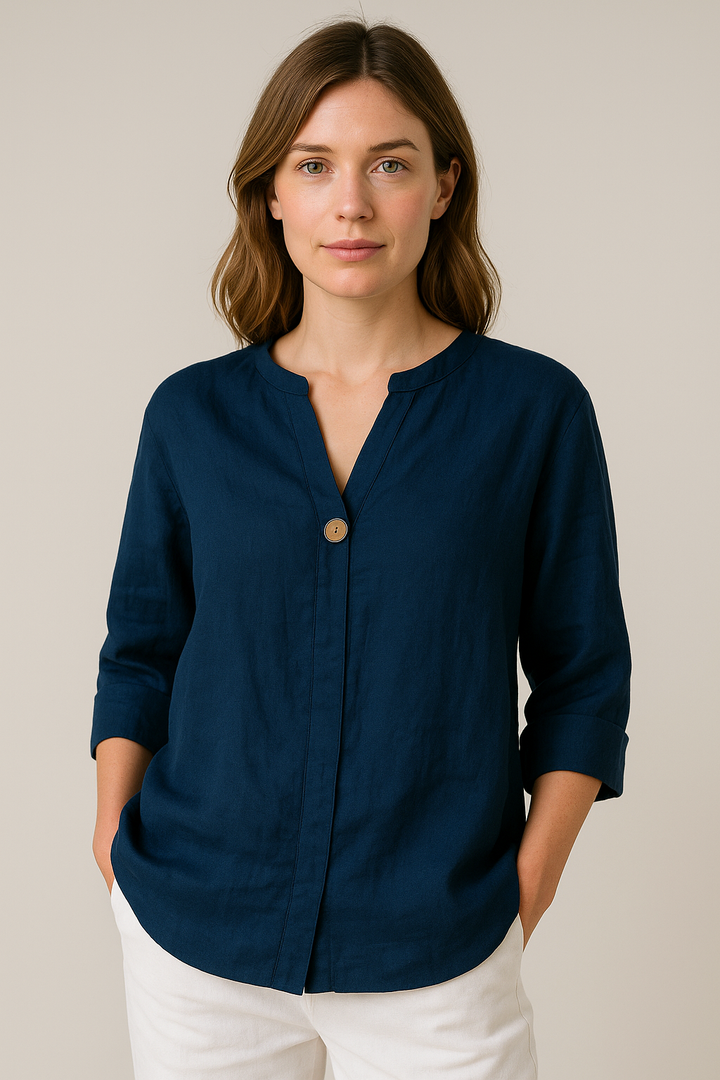 Lumaia Women's V Neck Button Detail Relaxed Blouse