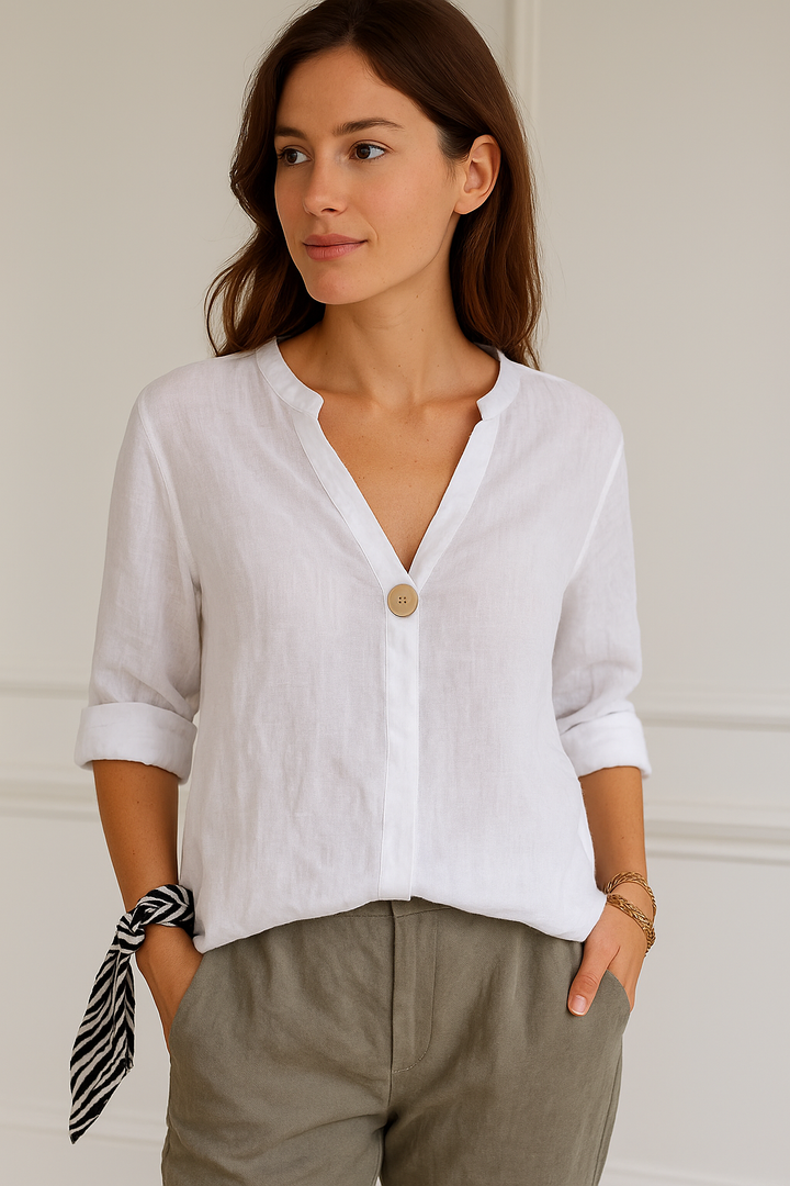 Lumaia Women's V Neck Button Detail Relaxed Blouse