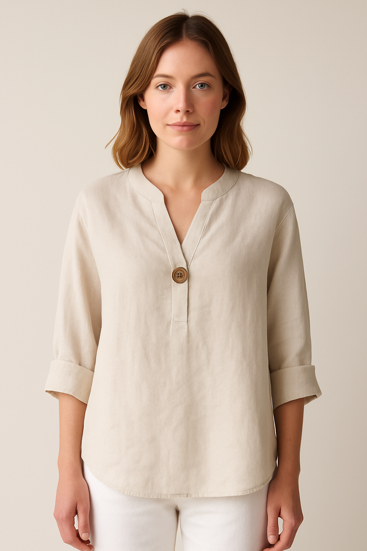 Lumaia Women's V Neck Button Detail Relaxed Blouse