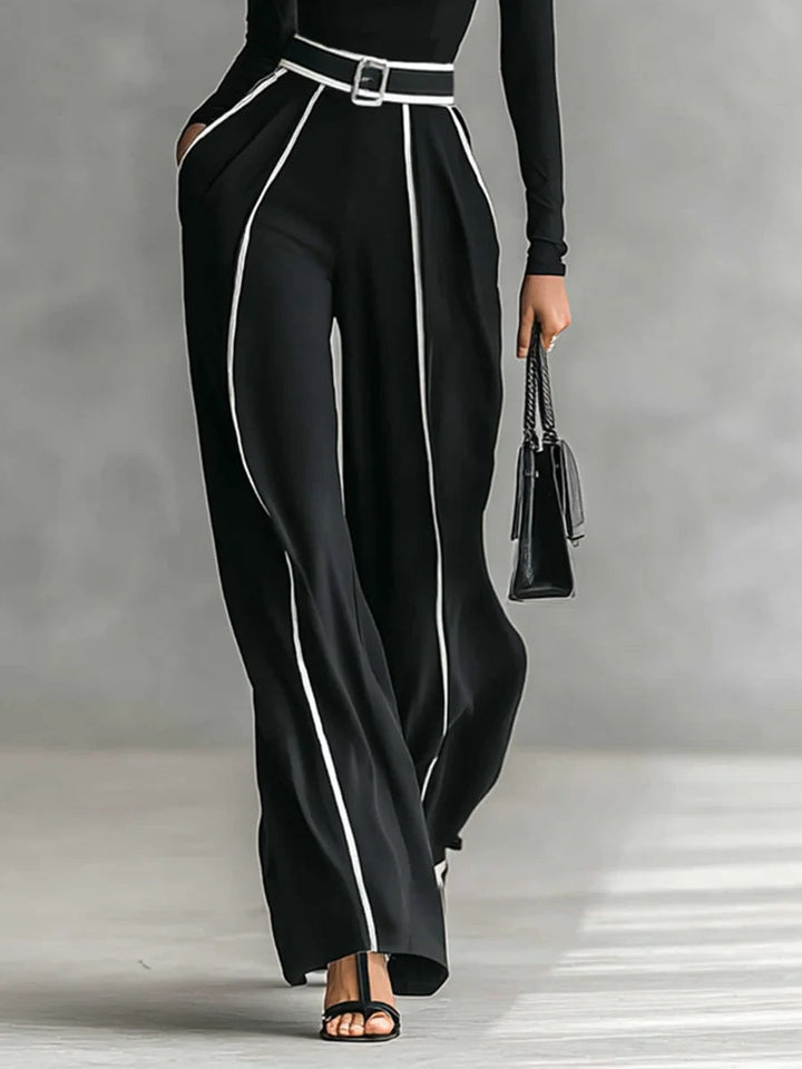 Nova Two-Piece High-Neck Top And Wide-Leg Pants Set With Belt