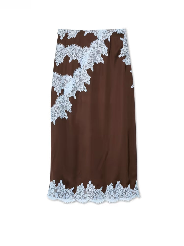 Astra Belle Elegant Lace Panel Top and Skirt Set for Feminine Style