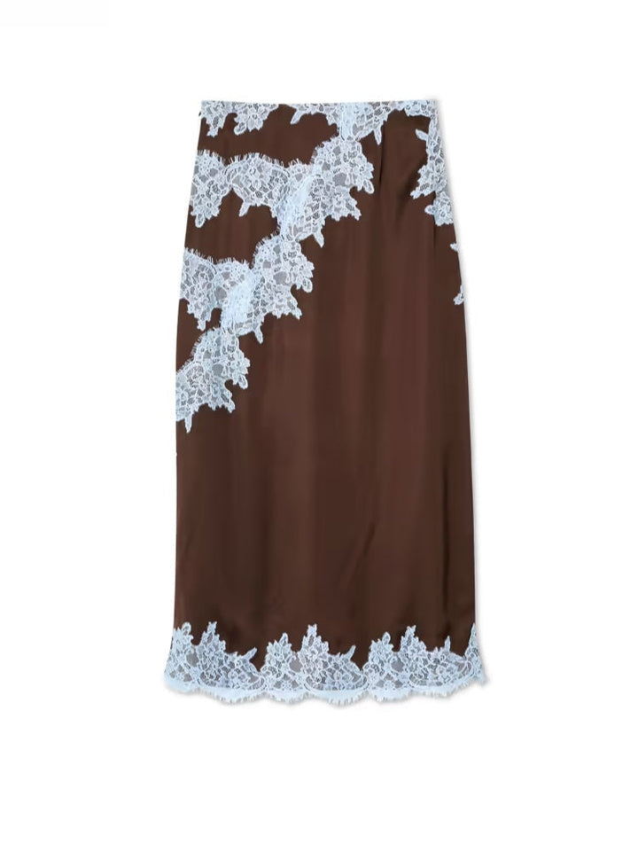 Astra Belle Elegant Lace Panel Top and Skirt Set for Feminine Style