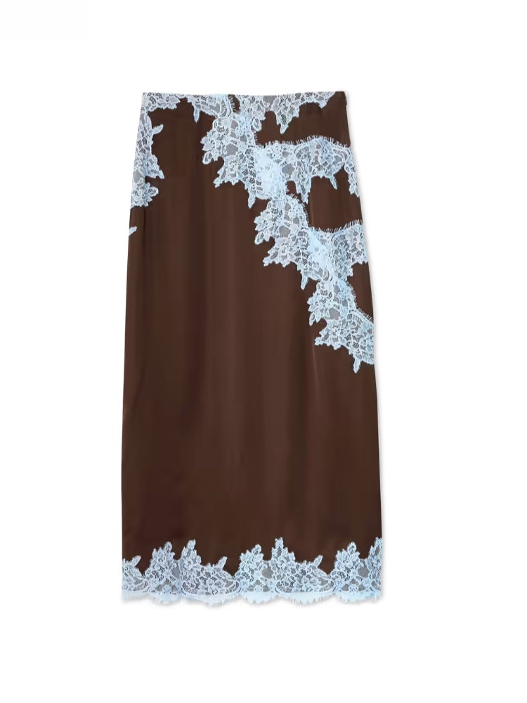 Astra Belle Elegant Lace Panel Top and Skirt Set for Feminine Style