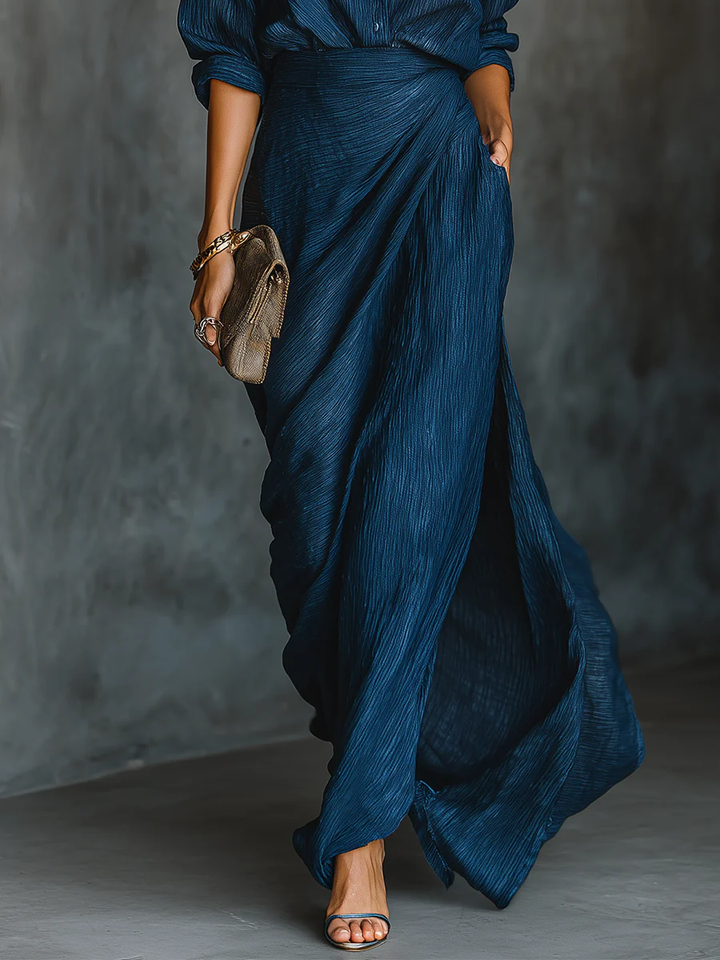 Aurelia Dark Blue Shirt And Long Skirt Set For Everyday And Occasions